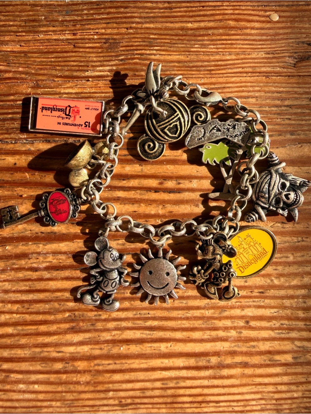 Disney Silver Charm Bracelet with Yellow and Green Enamel Accents
